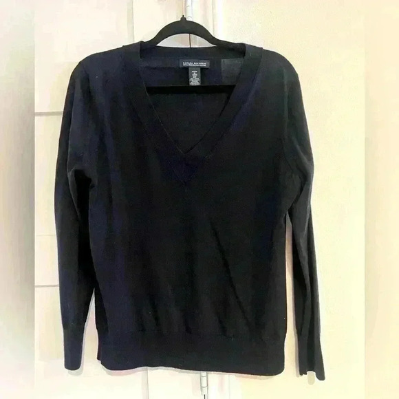 Banana Republic Extra Fine Italian Merino Wool Navy V Neck Sweater Size Large P - Picture 1 of 4